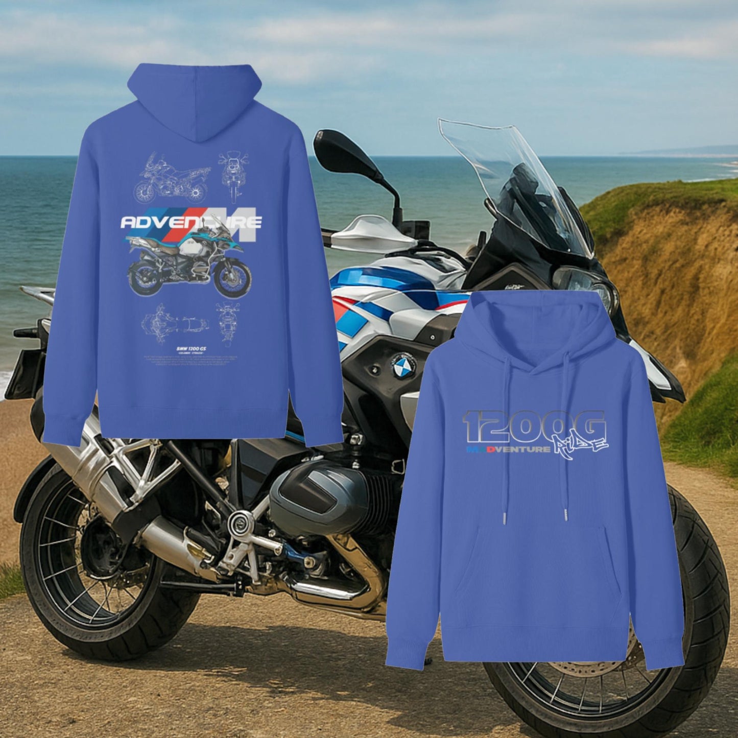BMW R1200GS Hoodie – Front & Back Print | Adventure Motorcycle Gift for Him | BMW Motorcycle Clothing for Dad | Motorsport Shirt