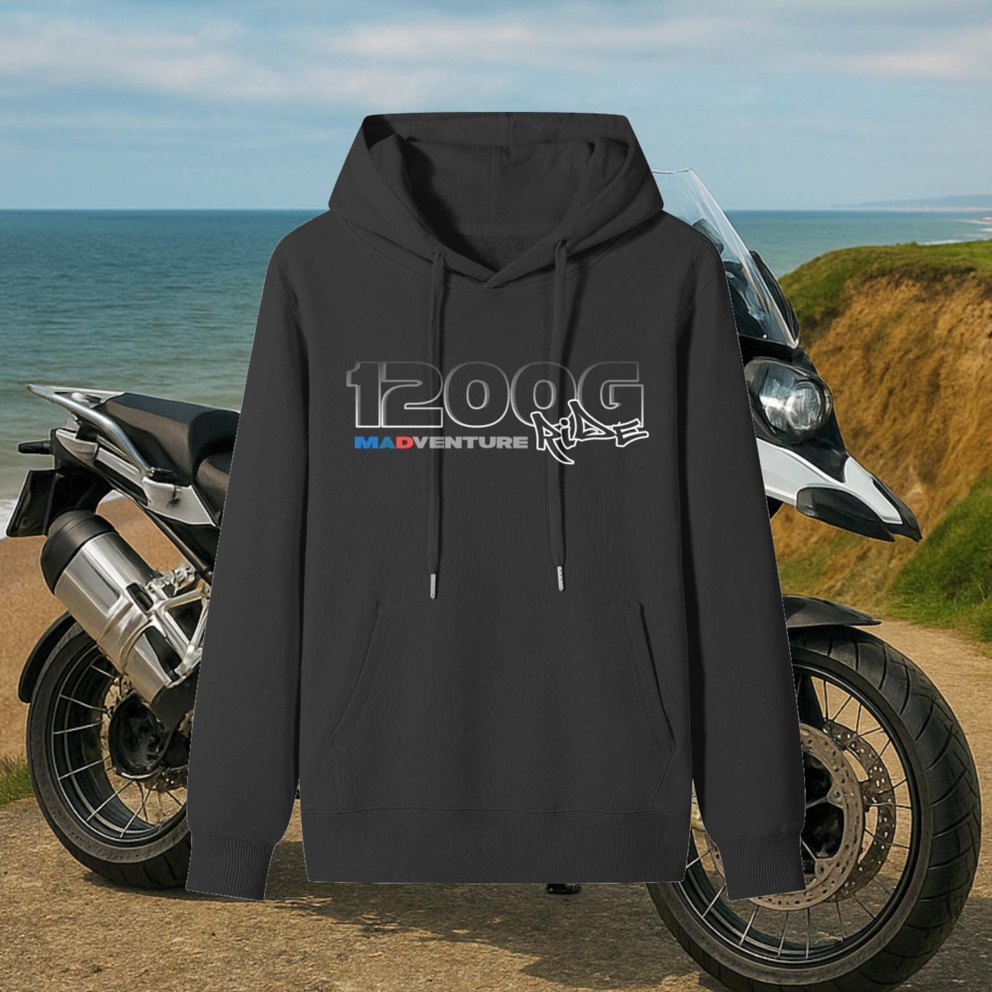 BMW R1200GS Hoodie – Front & Back Print | Adventure Motorcycle Gift for Him | BMW Motorcycle Clothing for Dad | Motorsport Shirt