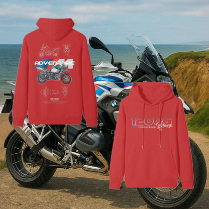 BMW R1200GS Hoodie – Front & Back Print | Adventure Motorcycle Gift for Him | BMW Motorcycle Clothing for Dad | Motorsport Shirt