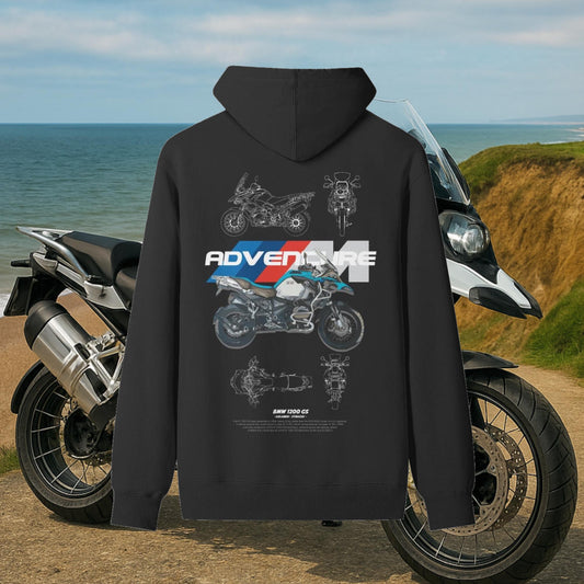 BMW R1200GS Hoodie – Front & Back Print | Adventure Motorcycle Gift for Him | BMW Motorcycle Clothing for Dad | Motorsport Shirt